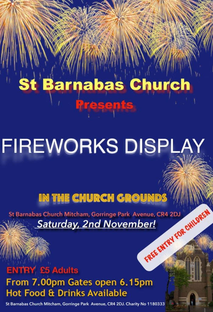 Fireworks at St Barnabas 7pm Sat 2nd Nov North East Mitcham Community